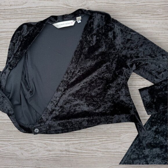 Victorias Secret Vintage 90s Y2K Black Velvet Crossover 2PC Top Pants Lounge Set - Picture 3 of 7
